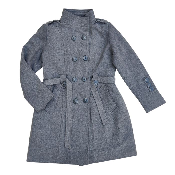 Manteau femme gris laine ceinturé chic vintage – taille S/M - photo numéro 8