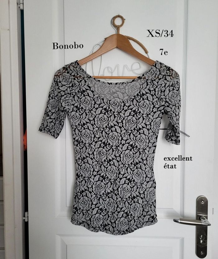 Top manche courte col rond Bonobo taille 34 transparent impeccable