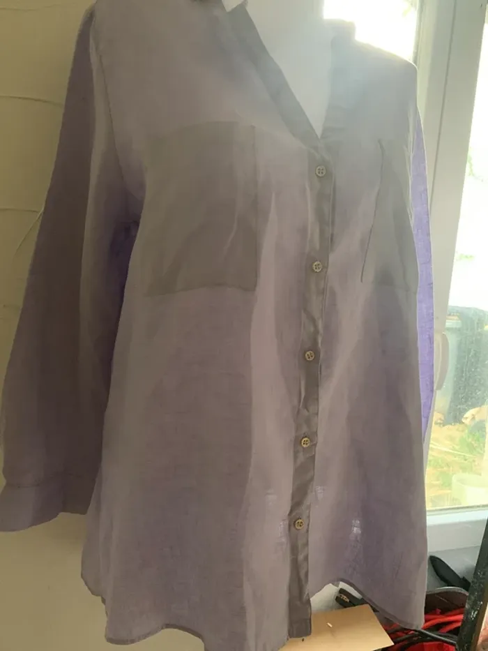 Chemise Zara en lin couleur lilas taille XL - photo numéro 7