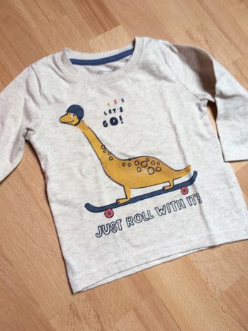 T-shirt manche longue garçon 9/12mois beige et bleu avec dinosaure  Primark