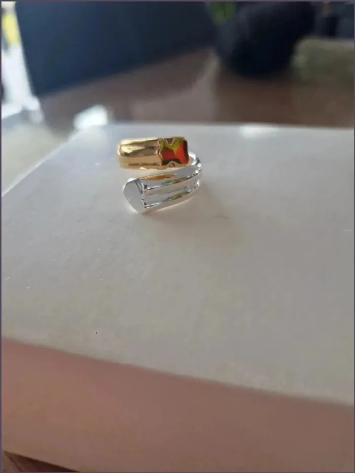 Bague bicolore - argentée et dorée - coeur et ourson - argent Sterling S925 - photo numéro 2