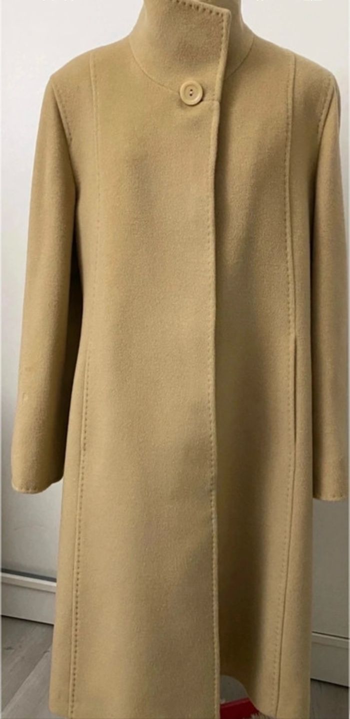 Manteau long droit beige laine vierge Un Jour ailleurs - photo numéro 4