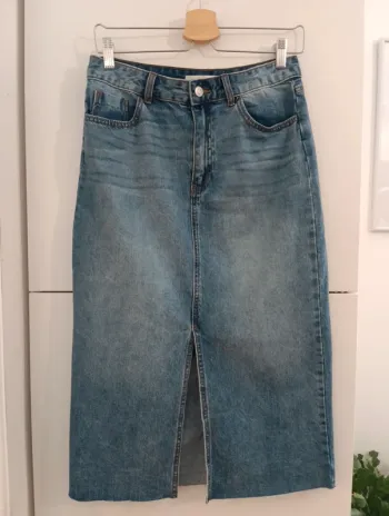Jupe en jean Promod fendue bas effiloché taille