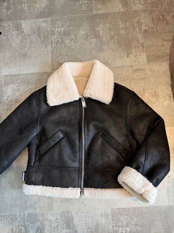 veste Mango effet daim cuir laine fourrure