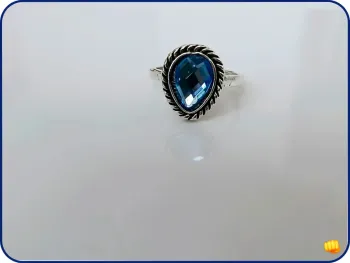 Bague tendance pierre bleu -argenté en acier inoxydable
