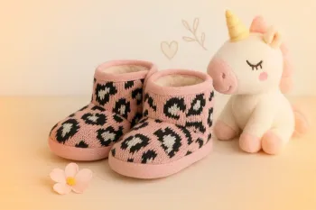 Chaussons bottillons imprimé léopard rose 6-9 mois Fille