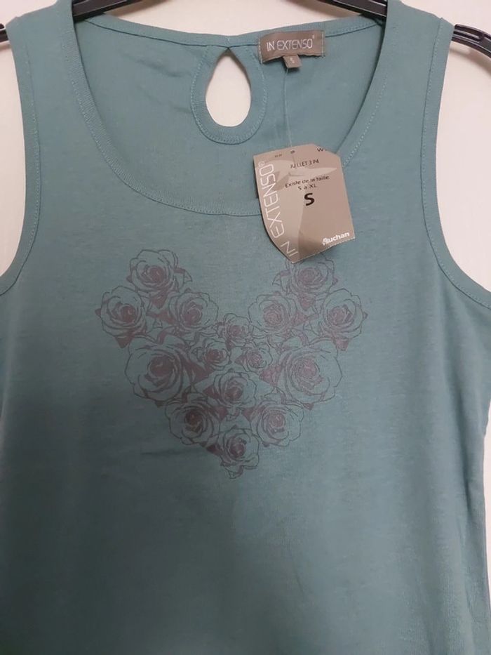 Débardeur vert d'eau avec motif fleurs - photo numéro 3