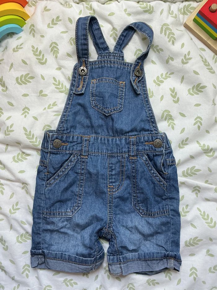 salopette short en jean léger bleu tape à l'oeil 6 mois pressions entre les jambes - photo numéro 3