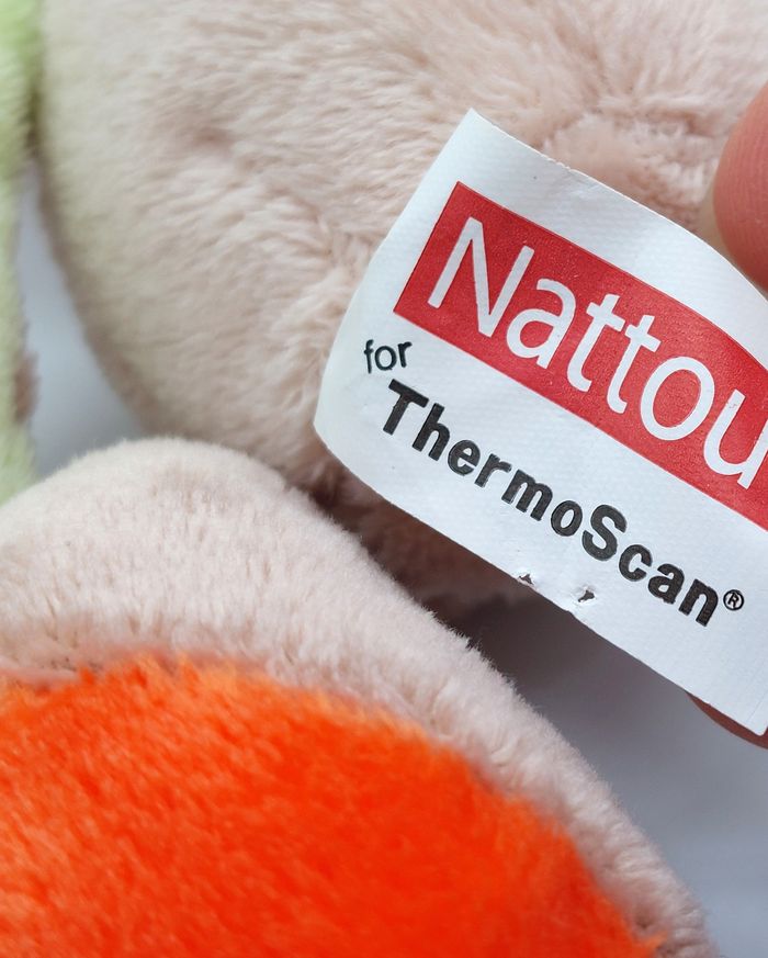 Doudou petite peluche chien marron beige NATTOU for ThermoScan orange vert 15 cm - photo numéro 3