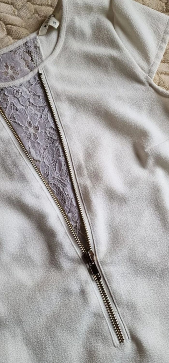 Top fluide écru Clo&se a zip et dentelle taille S - photo numéro 2