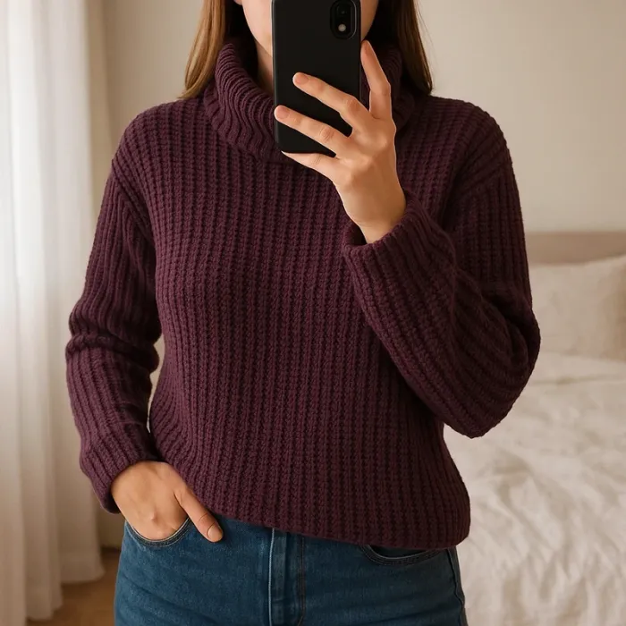 Pull femme hiver col roulé violet taille S Kiabi