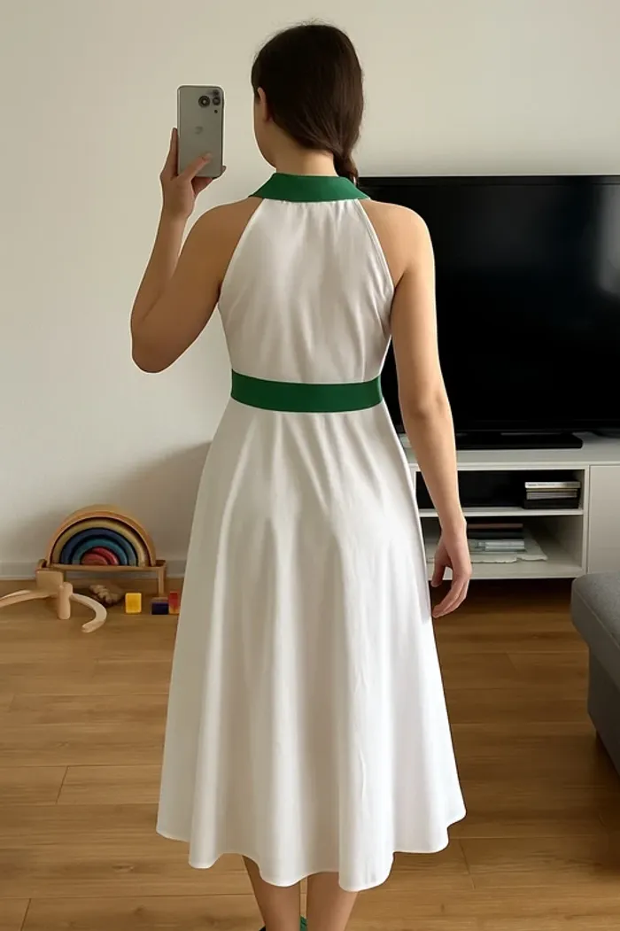 Robe longue élégante blanche et verte 💚 fente tendance – Taille 38 - photo numéro 3