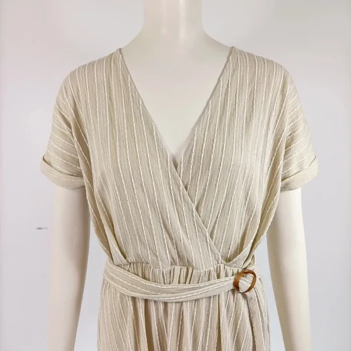 robe longue cache coeur beige rayures verticales CMT atelier - taille M (10) A310 - photo numéro 2