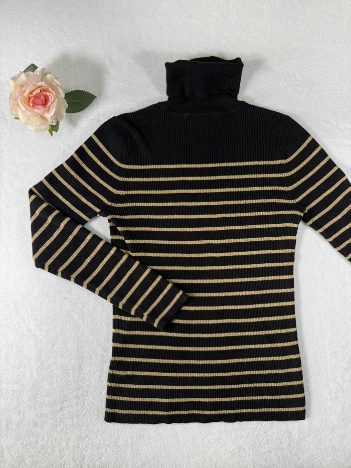 Pull à col roulé Ralph Lauren Femme Taille S Rayé Noir et Jaune, Parfait État - photo numéro 6