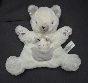 Doudou marionnette ours blanc avec Lapin - Simba