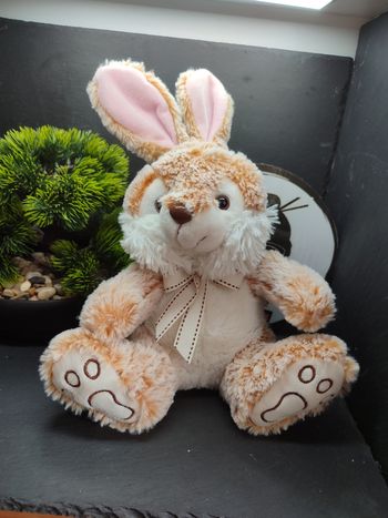 Doudou lapin beige marron blanc tout doux simba toys nicotoy noeud rose Peluche