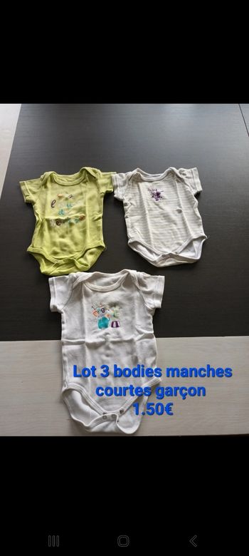 Lot 3 bodies manches courtes garçon 9 mois
