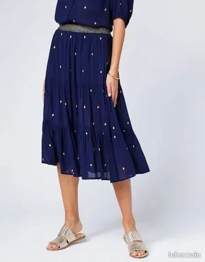 Jupe courte volantée imprimé doré, crépon - taille 46/48 - Blancheporte