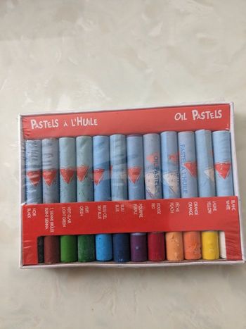 Boite de pastels à l'huile différentes couleurs.