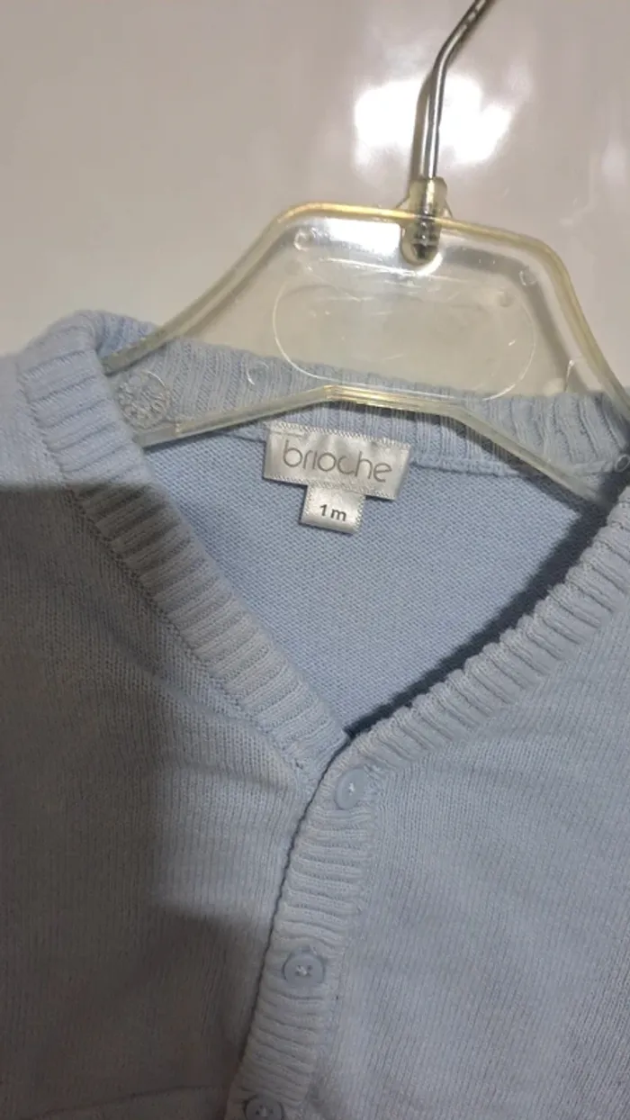 💚Gilet bébé bleu ciel – coton doux – T. 1 mois - photo numéro 3