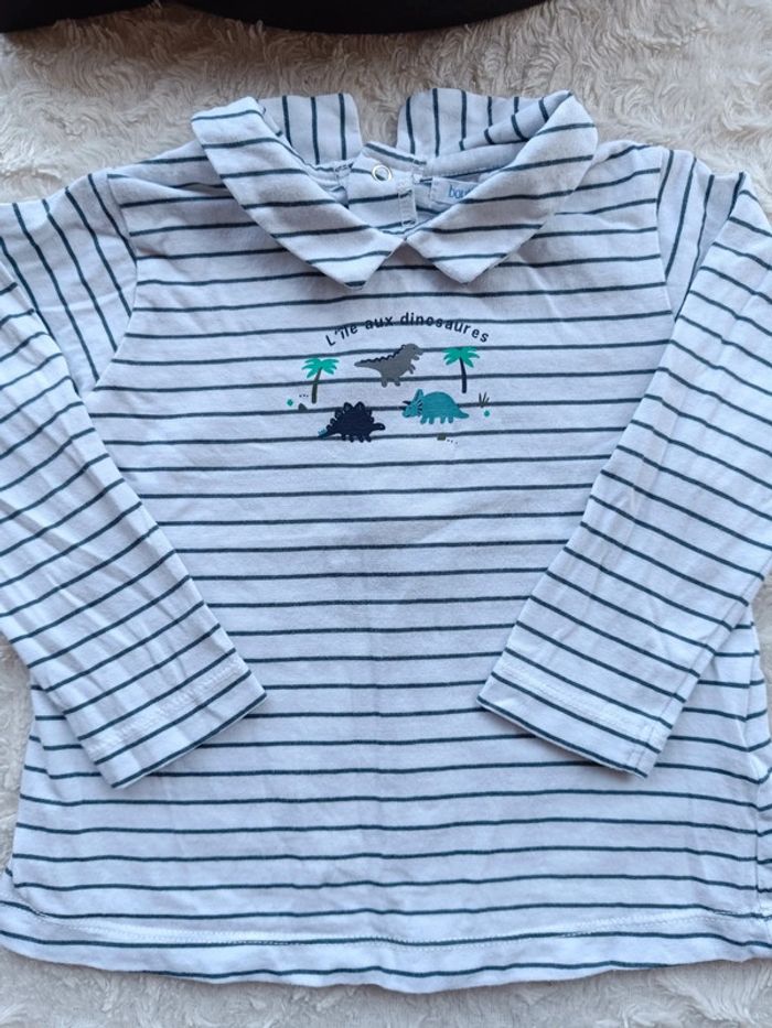 Tee shirt chemise manches longues Garçon 18 mois joli col l'île aux dinosaures Bout'chou 100% coton - photo numéro 4