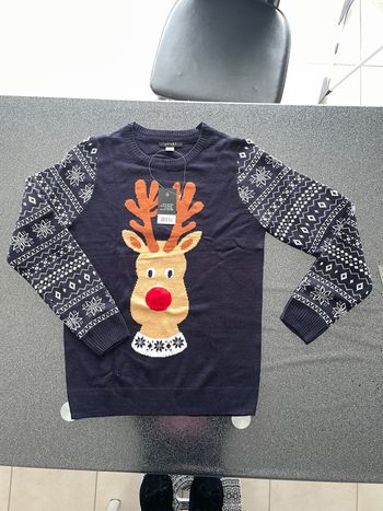 Sympathique Pull de Noël Décor Renne au Nez Clignotant et Sonore