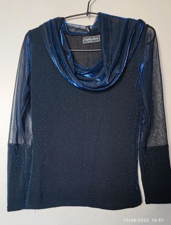 Haut à paillettes, bleu T 36