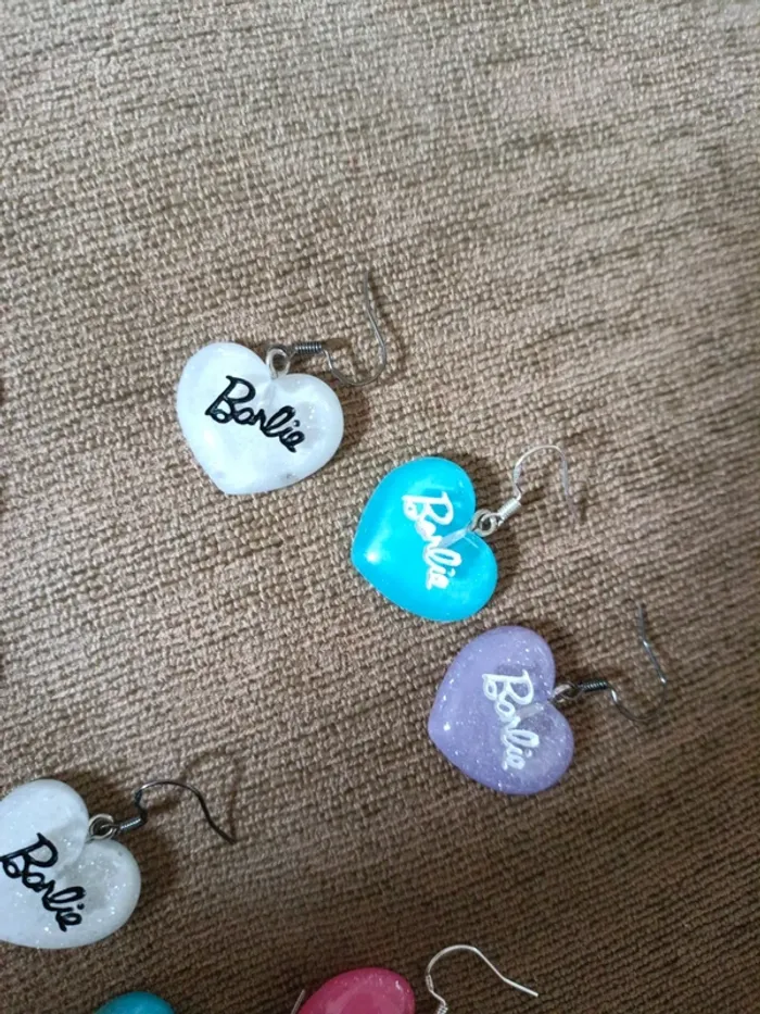 Lot boucles d'oreilles cœur paillettes barbie - photo numéro 4