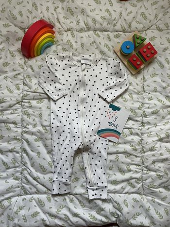 pyjama en coton blanc à pois noir 3 mois marquise