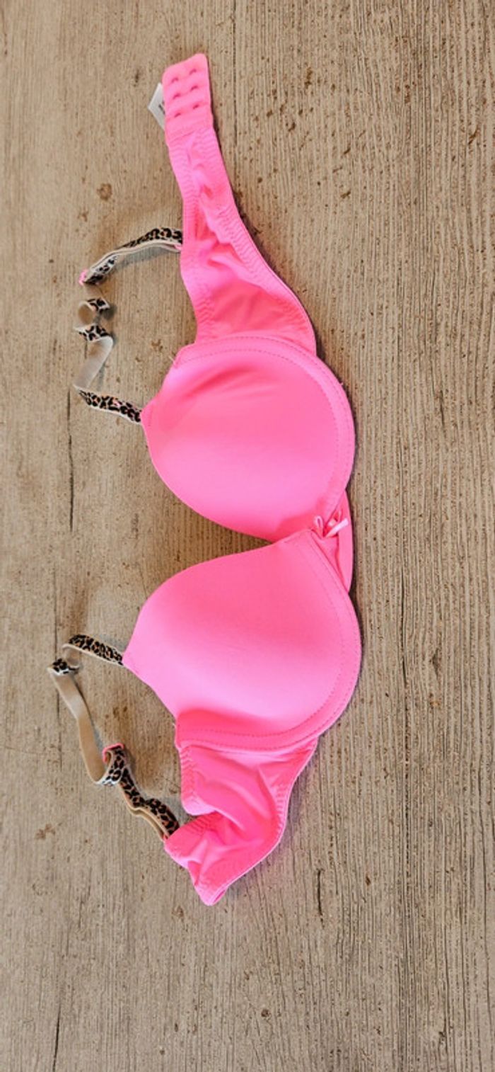 Soutien gorge ado rose fluo, bretelles léopard, Secret Possession, F 85B, Eu 70B, neuf - photo numéro 2