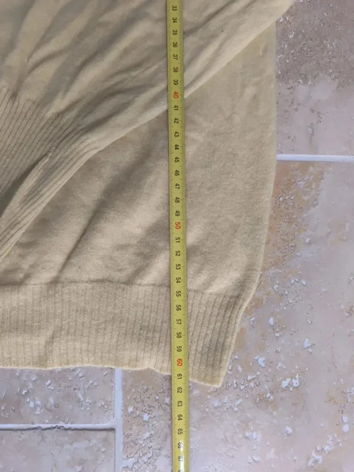 Pull col V laine d'agneau Ralph Lauren homme jaune logo marine - photo numéro 5