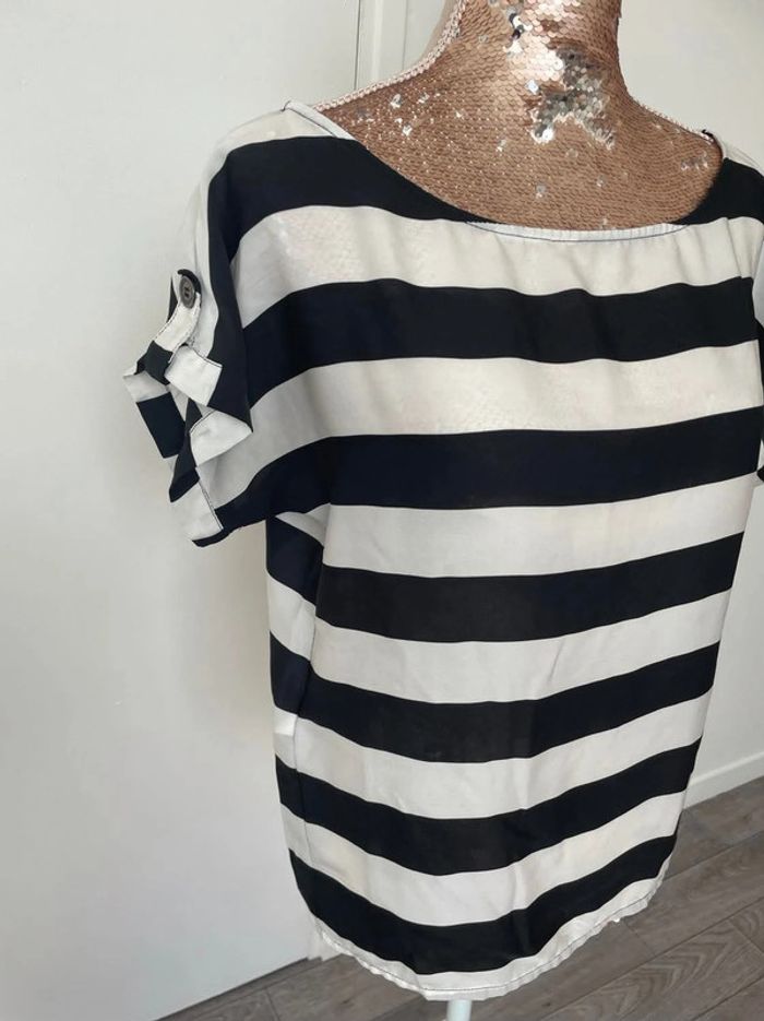 Blouse manches courtes fluide Suite Blanco noir et blanc XS - photo numéro 5