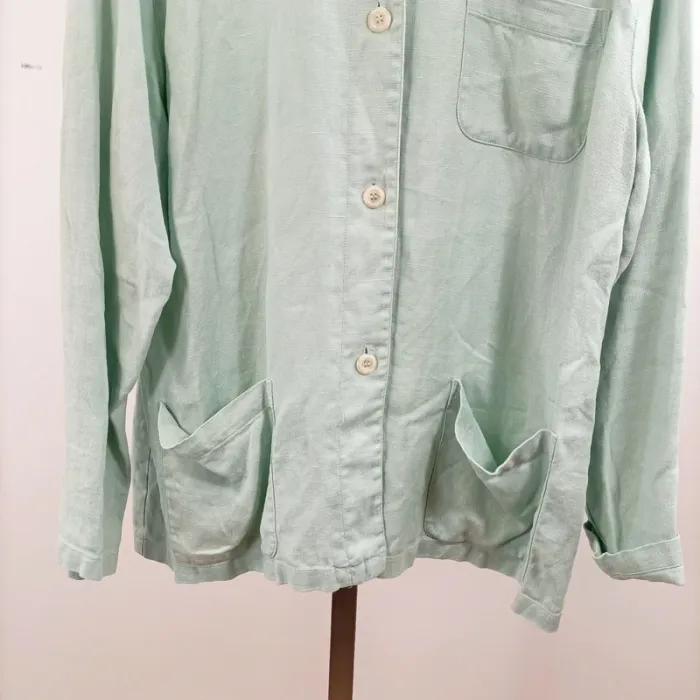 Chemise oversize Soft Grey 100% lin vert d’eau manches longues poches décontractée T40 estimée A1464 - photo numéro 2