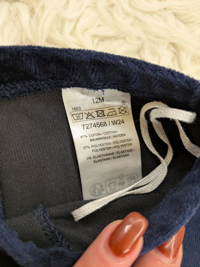 Pantalon 12 mois velour bleu marine - photo numéro 3