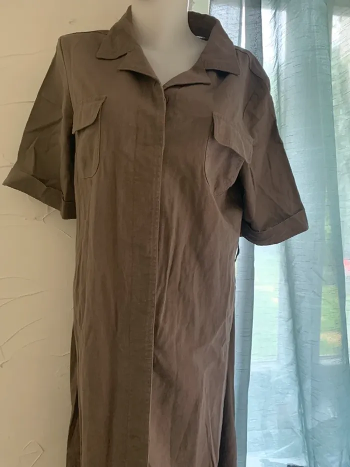 Robe Damart longue taupe taille 46  55%lin /viscose - photo numéro 3