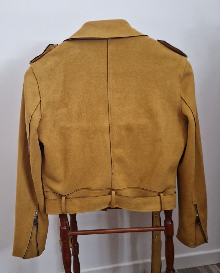 Veste Suédine Style Perfecto Moutarde, Taille 40 - photo numéro 4