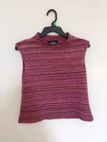 Top sans manches 55 Degrés rayé rose et doré effet métallisé