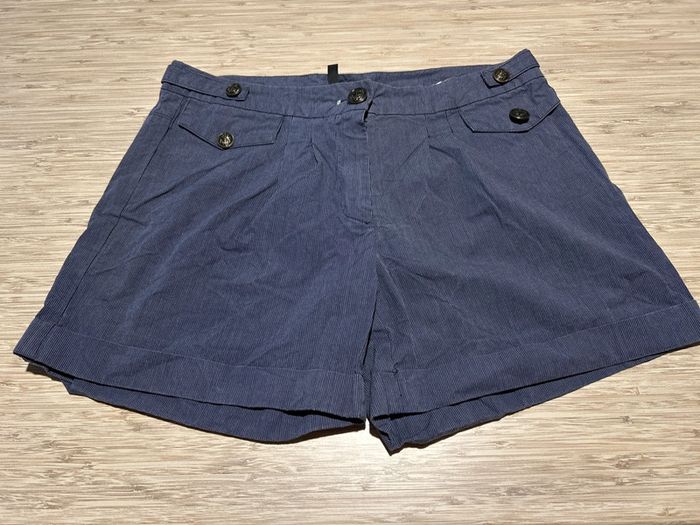 Short élégant L 40 Nafnaf bleu à rayures boutons ancre marine
