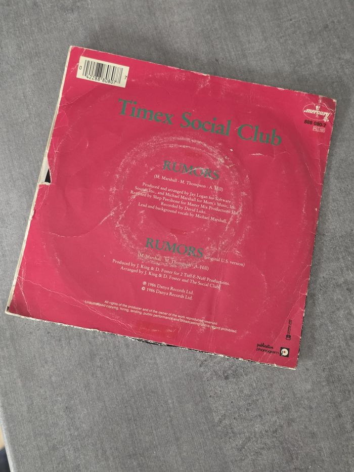 Vinyle 45T – Timex Social Club – “Rumors” (1986 – Original Version) - photo numéro 2