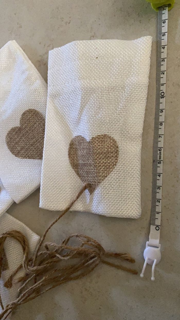 Lot 4 sacs coeur avec lien - blanc et marrons - photo numéro 2