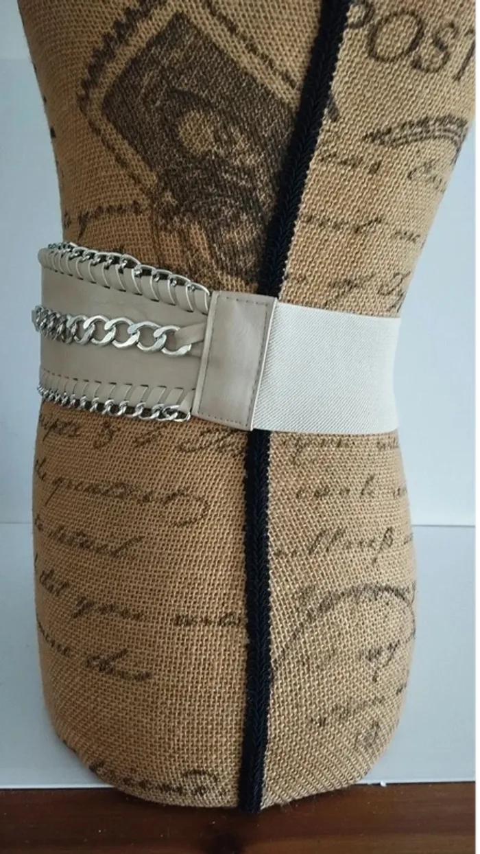 Ceinture élastique beige chaînette argenté 70/80 cm - photo numéro 5