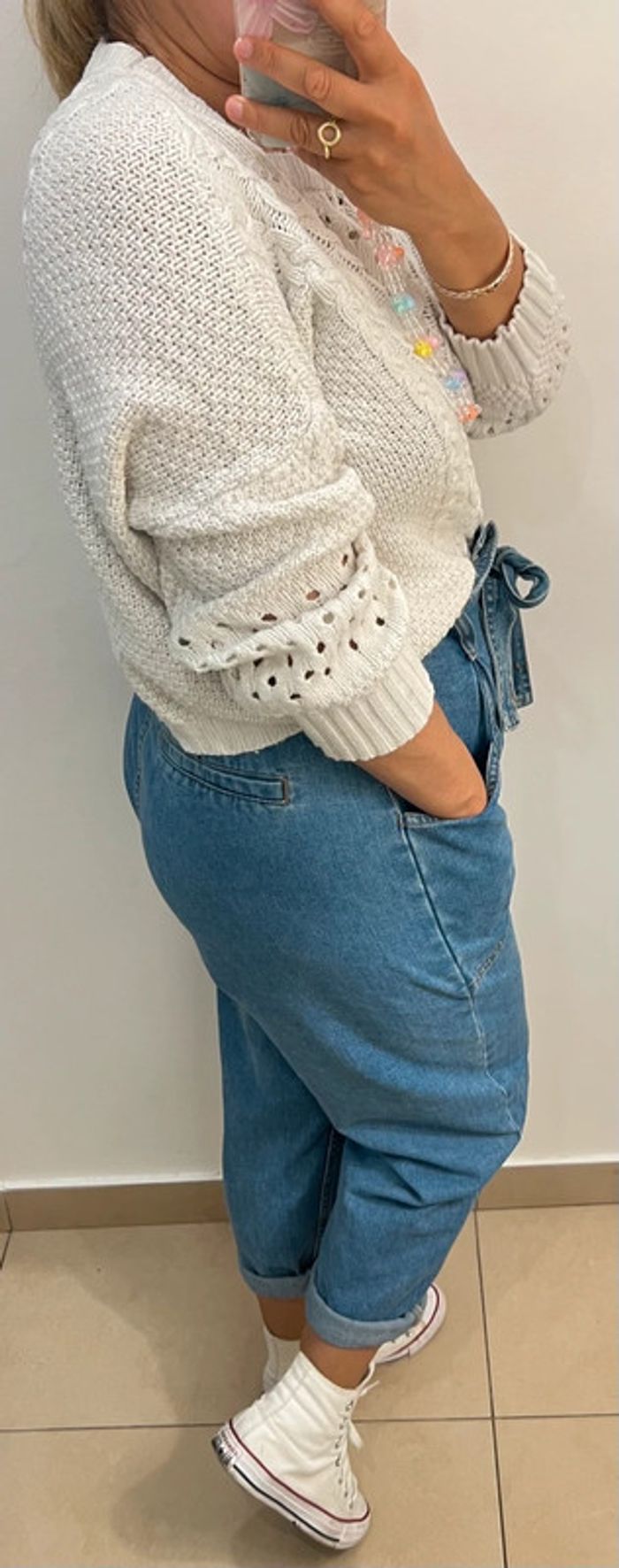 Petit Pull Court Maille Ajourée Taille M-L - photo numéro 7