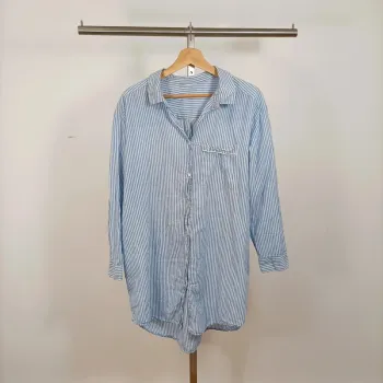 Chemise oversize rayée bleu et blanc – manches longues – taille L A1007