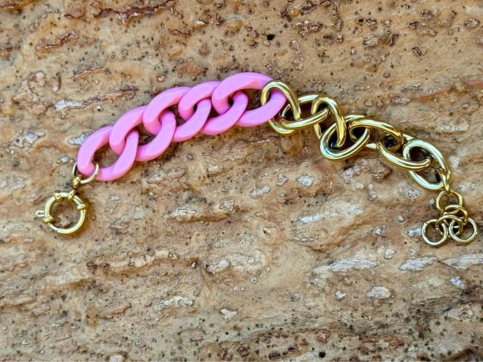 Bracelet mi chaîne maillons larges mi résine rose fermoir bouée xl réglable - photo numéro 4