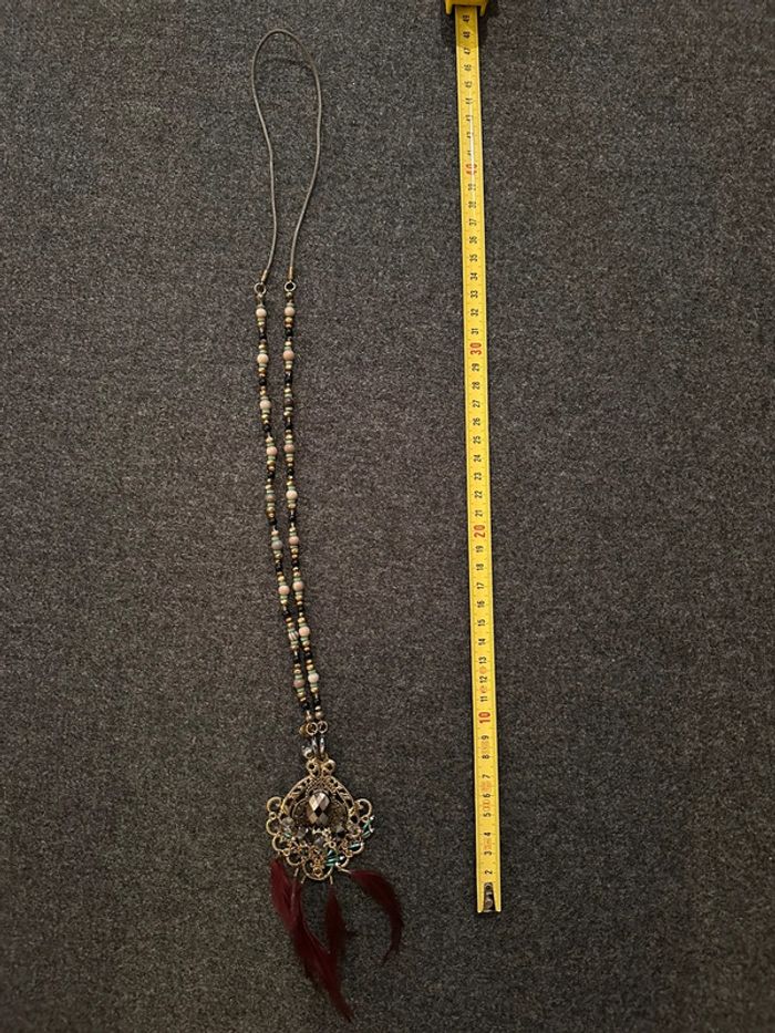 Sautoir collier long pendentif et plumes - photo numéro 2