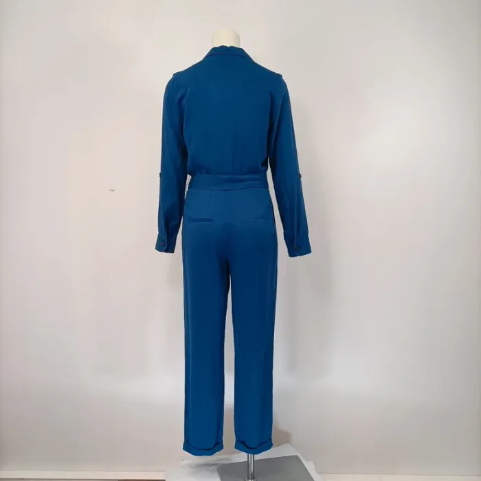 Combinaison bleu boutonnée Comptoir des cotonniers Col chemise combinaison été pantalon fluide A189 - photo numéro 4