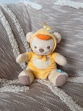 Peluche doudou 20cm fisher price ours jaune et beige à capuche carreau très bon état