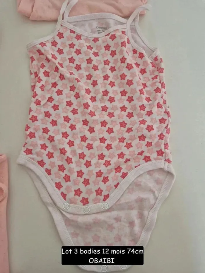 Collection 2025 🌸 3 bodies bretelles été Obaibi , Parfait état 🌸 12 mois 74 cm - photo numéro 6