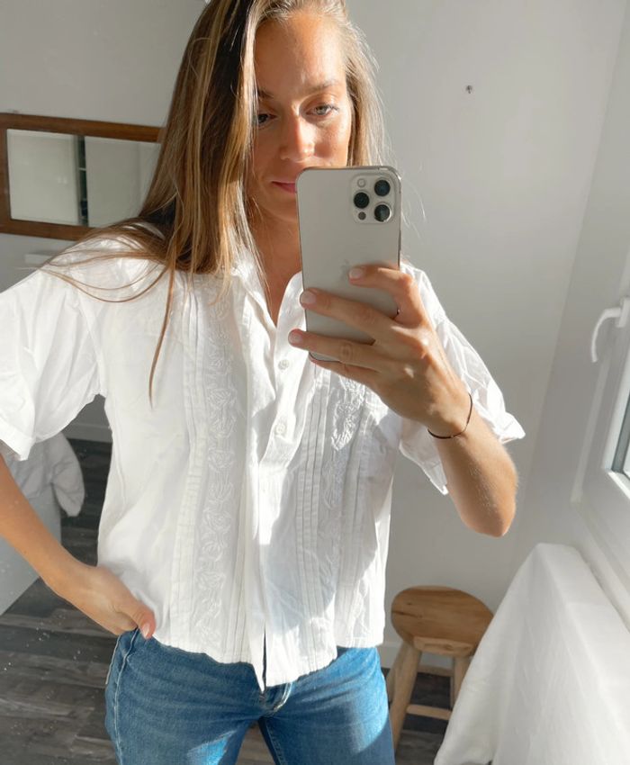 Chemise manches courtes blanche à broderie - photo numéro 2