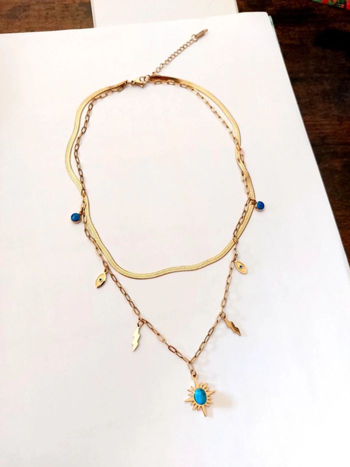 Collier multirangs  - acier inoxydable doré  - charm's  - inspiration zag 🌊 - photo numéro 2